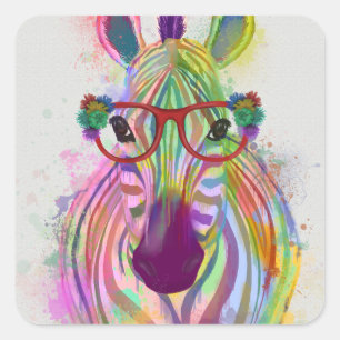 Zebra Rainbow Splash Vierkante Sticker