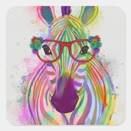 Zebra Rainbow Splash Vierkante Sticker (Voorkant)