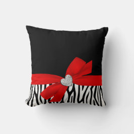 Zebra Red Bow Diamond Heart Kussen
