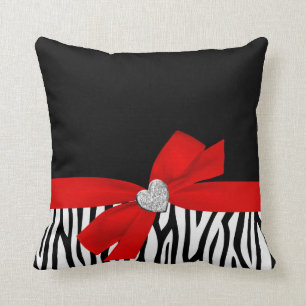 Zebra Red Bow Diamond Heart Kussen