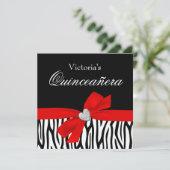 Zebra Red Bow Diamond Quinceanera Kaart (Staand voorkant)