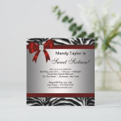 Zebra Red Bow Fancy Sweet Sixteen Kaart (Staand voorkant)