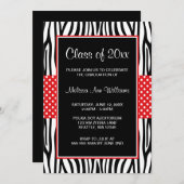 Zebra Red Polka Dot Afstuderen kondiging Kaart (Voorkant / Achterkant)