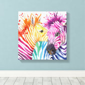 Zebra Regenboog Canvas Afdruk (Insitu (Houten vloer))