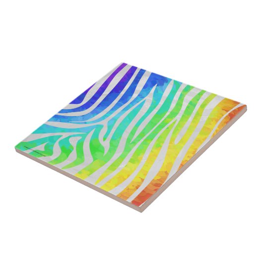 Zebra Regenboog en Wit Print Tegeltje (Zijkant)