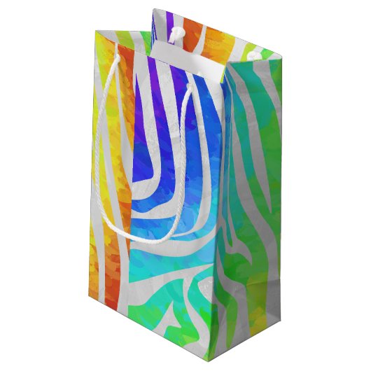 Zebra regenboog en witafdrukken klein cadeauzakje (Achterkant Gekanteld)