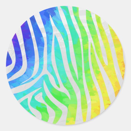 Zebra regenboog en witafdrukken ronde sticker (Voorkant)