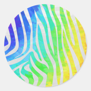 Zebra regenboog en witafdrukken ronde sticker