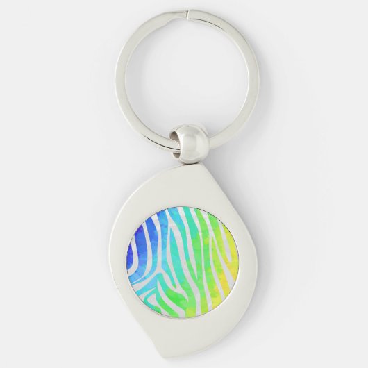 Zebra regenboog en witafdrukken sleutelhanger (Voorkant)