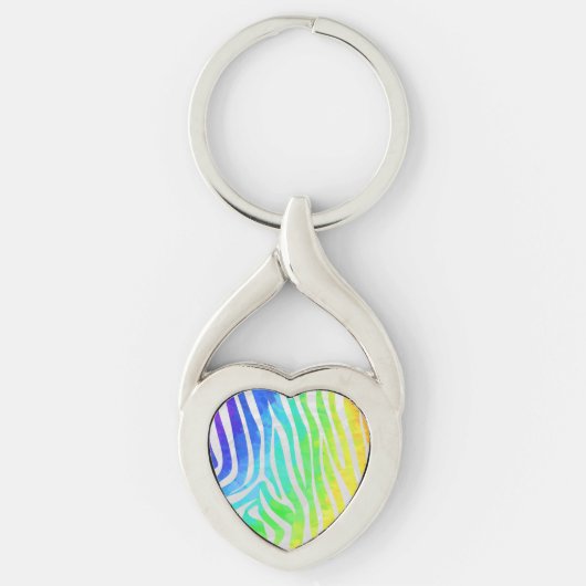 Zebra regenboog en witafdrukken sleutelhanger (Voorkant)