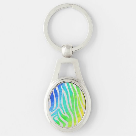 Zebra regenboog en witafdrukken sleutelhanger (Voorkant)