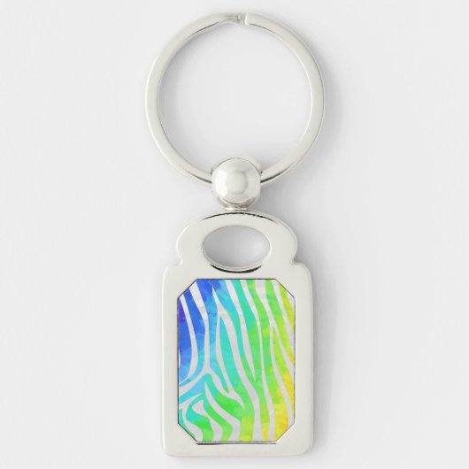 Zebra regenboog en witafdrukken sleutelhanger (Voorkant)