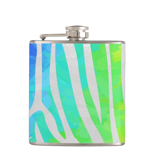 Zebra Regenboog en Witte Print Heupfles (Voorkant)