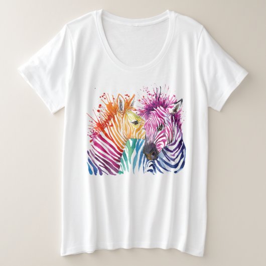 Zebra Regenboog plus grootte T Shirt (Design voorkant)