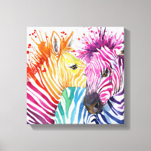 Zebra Regenboogcanvas Canvas Afdruk