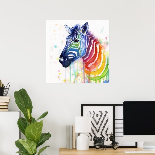 Zebra regenboogWaterverf Poster voor het schildere (Thuiskantoor)