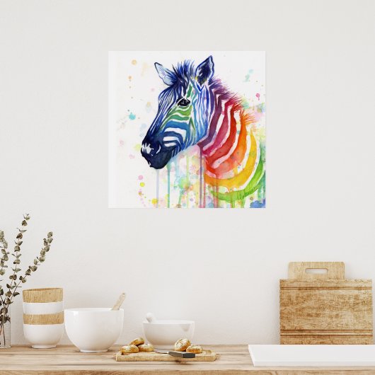 Zebra regenboogWaterverf Poster voor het schildere (Keuken)