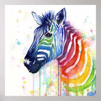 Zebra regenboogWaterverf Poster voor het schildere