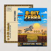 Zebra, Retro 8-Bit Pixelkunst Briefkaart (Voorkant / Achterkant)