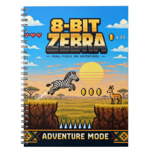 Zebra, Retro 8-Bit Pixelkunst Notitieboek