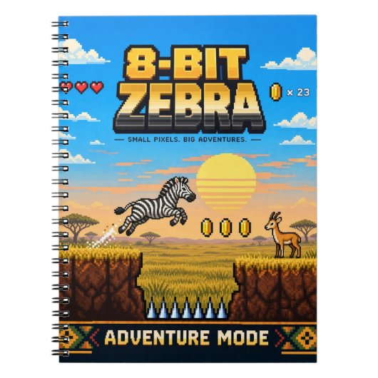 Zebra, Retro 8-Bit Pixelkunst Notitieboek (Voorkant)