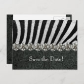Zebra Rhinestone Black Leather Save the Date Aankondigingskaart (Voorkant / Achterkant)