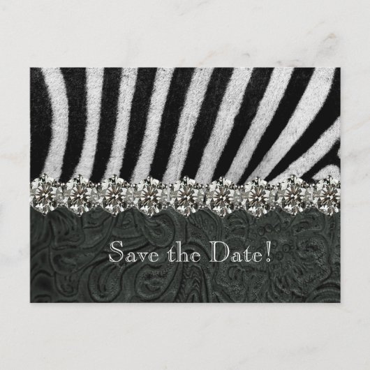 Zebra Rhinestone Black Leather Save the Date Aankondigingskaart (Voorkant)
