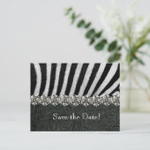 Zebra Rhinestone Black Leather Save the Date Aankondigingskaart (Staand voorkant)