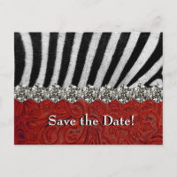 Zebra Rhinestone Red Leather Save the Date