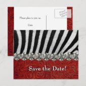 Zebra Rhinestone Red Leather Save the Date Aankondigingskaart (Voorkant / Achterkant)