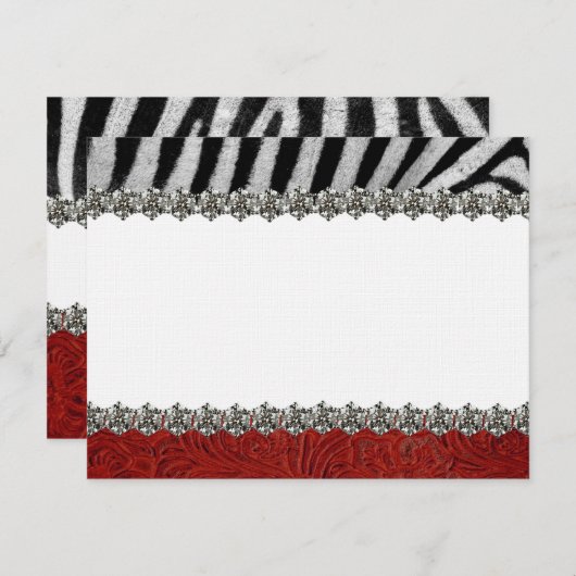 Zebra Rhinestone rood leder Dank je wel Bedankkaart (Voorkant / Achterkant)