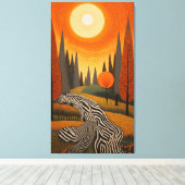 Zebra River: Dot Art Sunset in the Wild Canvas Afdruk (Insitu (Houten vloer))