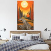 Zebra Rivier: Dot Art Zonsondergang in het Wild Canvas Afdruk (Insitu (Slaapkamer))