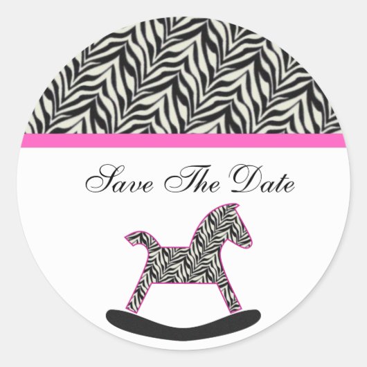 Zebra Rocking Horse Save The Date Stickers (Voorkant)