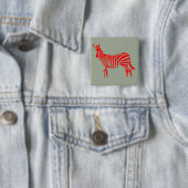 Zebra Rode Silhouet Knoop Badge Speld Vierkante Button 5,1 Cm (In situ)