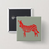 Zebra Rode Silhouet Knoop Badge Speld Vierkante Button 5,1 Cm (Voorkant /achterkant)