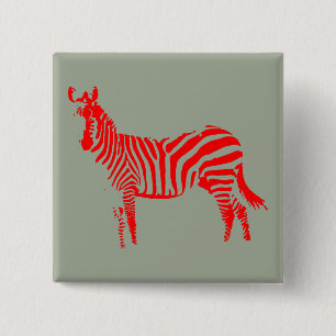 Zebra Rode Silhouet Knoop Badge Speld Vierkante Button 5,1 Cm