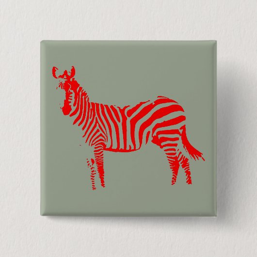 Zebra Rode Silhouet Knoop Badge Speld Vierkante Button 5,1 Cm (Voorkant)