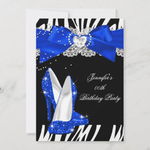 Zebra Royal Blauw Glitter Hak Schoen Verjaardag Kaart