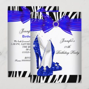 Zebra Royal Blauw Hoge Hak Zwarte Verjaardagsfeest Kaart