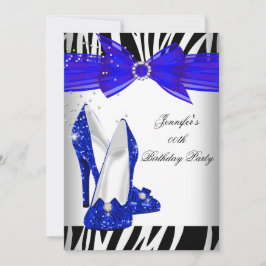 Zebra Royal Blue High Hiel Black Birthday Party Kaart