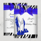 Zebra Royal Blue High Hiel Black Birthday Party Kaart (Voorkant / Achterkant)