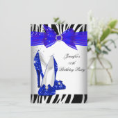 Zebra Royal Blue High Hiel Black Birthday Party Kaart (Staand voorkant)