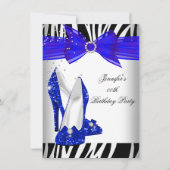 Zebra Royal Blue High Hiel Black Birthday Party Kaart (Voorkant)