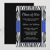 Zebra Royal Blue Polka Dot Afstuderen kondiging Kaart (Voorkant / Achterkant)