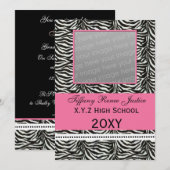 zebra roze Afstuderen foto Uitnodiging (Voorkant / Achterkant)