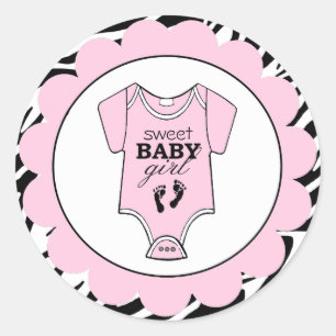 Zebra Roze Baby Outfit Baby shower Ronde Sticker