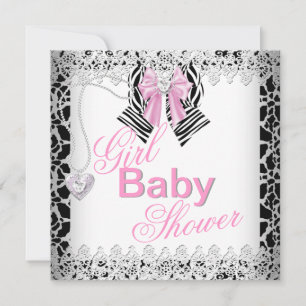 Zebra roze Baby shower Lace Kaart