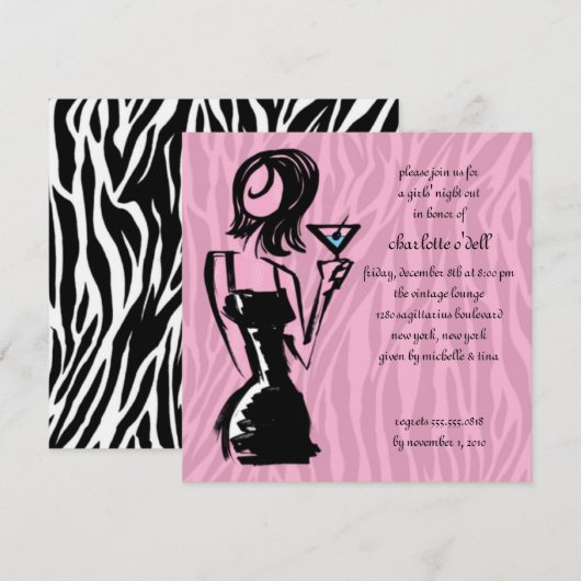 zebra roze; bachelorette kaart (Voorkant / Achterkant)