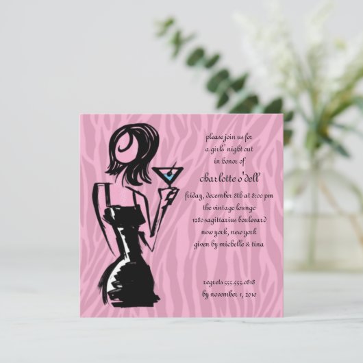 zebra roze; bachelorette kaart (Staand voorkant)